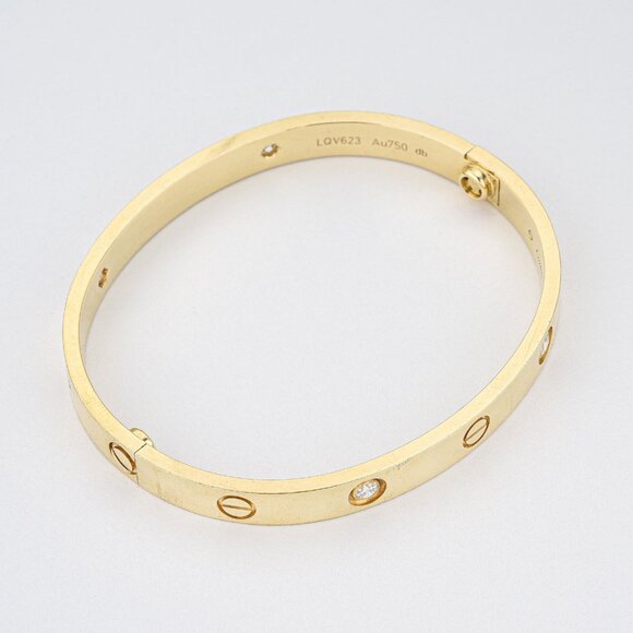 Cartier Love Bracelet Size 17 Gold 4 Diamonds - Picture 1 of 5